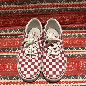 Vans Red and White Checkered Lace-Up Sneakers